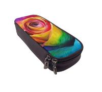 BNVSADC Rainbow Rose Flower Printed PU Leather Flip Pencil Case, Cute Pencil Box Pen Bag Stationery Organizer Makeup Bag for School Office Travel