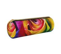 BNVSADC Rainbow Rose Flower Printed Round Pencil Case Leather Pencil Pouch Cute Stationery Pencil Pen Bag for School Office Travel