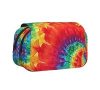 BNVSADC Rainbow Tie Dye-Red Printed Print Flip Top Double Layer Pencil Case - Large Capacity School Supplies Organizer for Students, Kids, Teens, Artists, Travel & Office Use