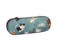 BNVSADC Raining Cats & Dogs Printed Leather Pencil Pen Case & Makeup Bag - Stylish Hard Shell Pencil Bag Stationery Organizer Pouch for School Office Travel