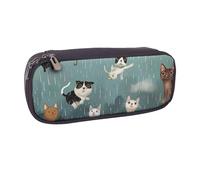 BNVSADC Raining Cats & Dogs Printed Leather Pencil Pen Case & Makeup Bag - Stylish Pencil Bag Stationery Organizer Pouch for School Office Travel