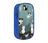 BNVSADC Raining Cats & Dogs Printed Pencil Case for Girls Boys, Large Capacity Pencil Pouch Cute Pencil Box Adult Makeup Bag with 2 Compartments, Blue