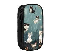 BNVSADC Raining Cats & Dogs Printed Pencil Case for Girls Boys, Large Capacity Pencil Pouch Cute Pencil Box Adult Makeup Bag with 2 Compartments, Black