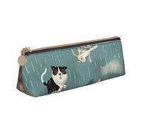 BNVSADC Raining Cats & Dogs Printed Triangle Pencil Case Leather Pencil Pouch Cute Stationery Pencil Pen Bag for School Office Travel