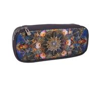 BNVSADC Rectangle Mandala Art Printed Leather Pencil Pen Case & Makeup Bag - Stylish Pencil Bag Stationery Organizer Pouch for School Office Travel