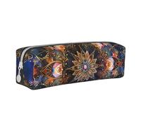 BNVSADC Rectangle Mandala Art Printed Pencil Case Leather Pencil Pouch Cute Stationery Pencil Pen Bag with Zipper for School Office Travel