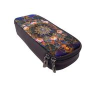 BNVSADC Rectangle Mandala Art Printed PU Leather Flip Pencil Case, Cute Pencil Box Pen Bag Stationery Organizer Makeup Bag for School Office Travel