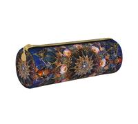 BNVSADC Rectangle Mandala Art Printed Round Pencil Case Leather Pencil Pouch Cute Stationery Pencil Pen Bag for School Office Travel
