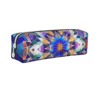 BNVSADC Rectangle Mandala Printed Pencil Case Leather Pencil Pouch Cute Stationery Pencil Pen Bag with Zipper for School Office Travel