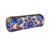 BNVSADC Rectangle Mandala Printed Round Pencil Case Leather Pencil Pouch Cute Stationery Pencil Pen Bag for School Office Travel