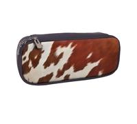 BNVSADC Red and White Cowhide Printed Leather Pencil Pen Case & Makeup Bag - Stylish Pencil Bag Stationery Organizer Pouch for School Office Travel