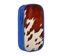 BNVSADC Red and White Cowhide Printed Pencil Case for Girls Boys, Large Capacity Pencil Pouch Cute Pencil Box Adult Makeup Bag with 2 Compartments, Blue