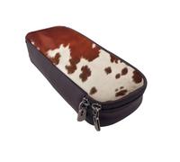 BNVSADC Red and White Cowhide Printed PU Leather Flip Pencil Case, Cute Pencil Box Pen Bag Stationery Organizer Makeup Bag for School Office Travel
