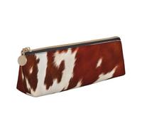 BNVSADC Red and White Cowhide Printed Triangle Pencil Case Leather Pencil Pouch Cute Stationery Pencil Pen Bag for School Office Travel