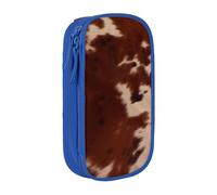 BNVSADC red Brown Cowhide Printed Pencil Case for Girls Boys, Large Capacity Pencil Pouch Cute Pencil Box Adult Makeup Bag with 2 Compartments, Blue