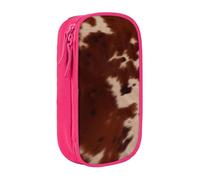 BNVSADC red Brown Cowhide Printed Pencil Case for Girls Boys, Large Capacity Pencil Pouch Cute Pencil Box Adult Makeup Bag with 2 Compartments, Pink