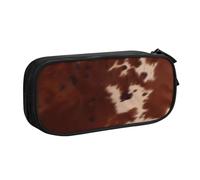 BNVSADC red Brown Cowhide Printed Pencil Case Large Pen Bag Cute Pencil Box Pouch Office School Stationery Organizer for Girls Boys, Black