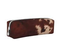 BNVSADC red Brown Cowhide Printed Pencil Case Leather Pencil Pouch Cute Stationery Pencil Pen Bag with Zipper for School Office Travel
