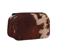 BNVSADC red Brown Cowhide Printed Print Flip Top Double Layer Pencil Case - Large Capacity School Supplies Organizer for Students, Kids, Teens, Artists, Travel & Office Use