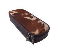 BNVSADC red Brown Cowhide Printed PU Leather Flip Pencil Case, Cute Pencil Box Pen Bag Stationery Organizer Makeup Bag for School Office Travel