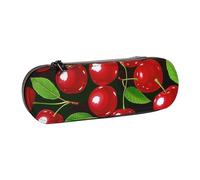 BNVSADC Red Cherries Printed Leather Pencil Pen Case & Makeup Bag - Stylish Hard Shell Pencil Bag Stationery Organizer Pouch for School Office Travel