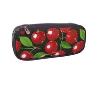 BNVSADC Red Cherries Printed Leather Pencil Pen Case & Makeup Bag - Stylish Pencil Bag Stationery Organizer Pouch for School Office Travel