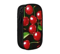 BNVSADC Red Cherries Printed Pencil Case for Girls Boys, Large Capacity Pencil Pouch Cute Pencil Box Adult Makeup Bag with 2 Compartments, Black