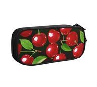 BNVSADC Red Cherries Printed Pencil Case Large Pen Bag Cute Pencil Box Pouch Office School Stationery Organizer for Girls Boys, Black