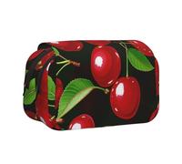 BNVSADC Red Cherries Printed Print Flip Top Double Layer Pencil Case - Large Capacity School Supplies Organizer for Students, Kids, Teens, Artists, Travel & Office Use