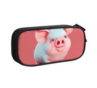 BNVSADC Red Cute Piggy Printed Pencil Case Large Pen Bag Cute Pencil Box Pouch Office School Stationery Organizer for Girls Boys, Black