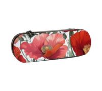 BNVSADC Red Flower Pattern Art Printed Leather Pencil Pen Case & Makeup Bag - Stylish Hard Shell Pencil Bag Stationery Organizer Pouch for School Office Travel