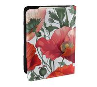 BNVSADC Red Flower Pattern Art Printed Passport Holder Travel PU Leather Passport Cover Case Organiser for Men Women, 6.5 inch