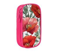 BNVSADC Red Flower Pattern Art Printed Pencil Case for Girls Boys, Large Capacity Pencil Pouch Cute Pencil Box Adult Makeup Bag with 2 Compartments, Pink