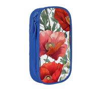 BNVSADC Red Flower Pattern Art Printed Pencil Case for Girls Boys, Large Capacity Pencil Pouch Cute Pencil Box Adult Makeup Bag with 2 Compartments, Blue