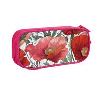 BNVSADC Red Flower Pattern Art Printed Pencil Case Large Pen Bag Cute Pencil Box Pouch Office School Stationery Organizer for Girls Boys, Pink