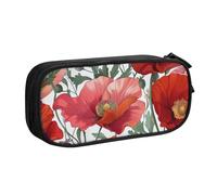 BNVSADC Red Flower Pattern Art Printed Pencil Case Large Pen Bag Cute Pencil Box Pouch Office School Stationery Organizer for Girls Boys, Black