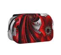 BNVSADC Red Flower Printed Print Flip Top Double Layer Pencil Case - Large Capacity School Supplies Organizer for Students, Kids, Teens, Artists, Travel & Office Use