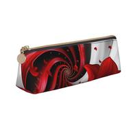 BNVSADC Red Flower Printed Triangle Pencil Case Leather Pencil Pouch Cute Stationery Pencil Pen Bag for School Office Travel