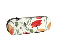 BNVSADC Red Flowers Pattern Printed Leather Pencil Pen Case & Makeup Bag - Stylish Hard Shell Pencil Bag Stationery Organizer Pouch for School Office Travel