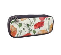 BNVSADC Red Flowers Pattern Printed Leather Pencil Pen Case & Makeup Bag - Stylish Pencil Bag Stationery Organizer Pouch for School Office Travel