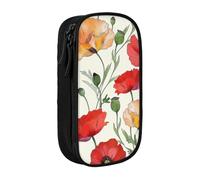 BNVSADC Red Flowers Pattern Printed Pencil Case for Girls Boys, Large Capacity Pencil Pouch Cute Pencil Box Adult Makeup Bag with 2 Compartments, Black