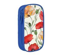 BNVSADC Red Flowers Pattern Printed Pencil Case for Girls Boys, Large Capacity Pencil Pouch Cute Pencil Box Adult Makeup Bag with 2 Compartments, Blue