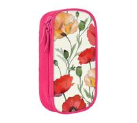 BNVSADC Red Flowers Pattern Printed Pencil Case for Girls Boys, Large Capacity Pencil Pouch Cute Pencil Box Adult Makeup Bag with 2 Compartments, Pink