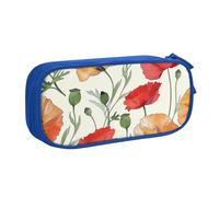BNVSADC Red Flowers Pattern Printed Pencil Case Large Pen Bag Cute Pencil Box Pouch Office School Stationery Organizer for Girls Boys, Blue