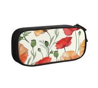BNVSADC Red Flowers Pattern Printed Pencil Case Large Pen Bag Cute Pencil Box Pouch Office School Stationery Organizer for Girls Boys, Black
