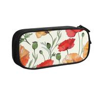 BNVSADC Red Flowers Pattern Printed Pencil Case Large Pen Bag Cute Pencil Box Pouch Office School Stationery Organizer for Girls Boys, Black