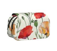 BNVSADC Red Flowers Pattern Printed Print Flip Top Double Layer Pencil Case - Large Capacity School Supplies Organizer for Students, Kids, Teens, Artists, Travel & Office Use