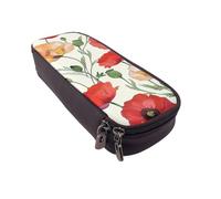 BNVSADC Red Flowers Pattern Printed PU Leather Flip Pencil Case, Cute Pencil Box Pen Bag Stationery Organizer Makeup Bag for School Office Travel