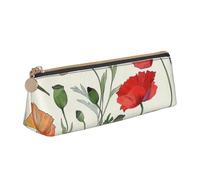BNVSADC Red Flowers Pattern Printed Triangle Pencil Case Leather Pencil Pouch Cute Stationery Pencil Pen Bag for School Office Travel
