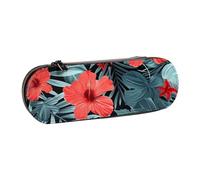 BNVSADC Red Hibiscus Printed Leather Pencil Pen Case & Makeup Bag - Stylish Hard Shell Pencil Bag Stationery Organizer Pouch for School Office Travel